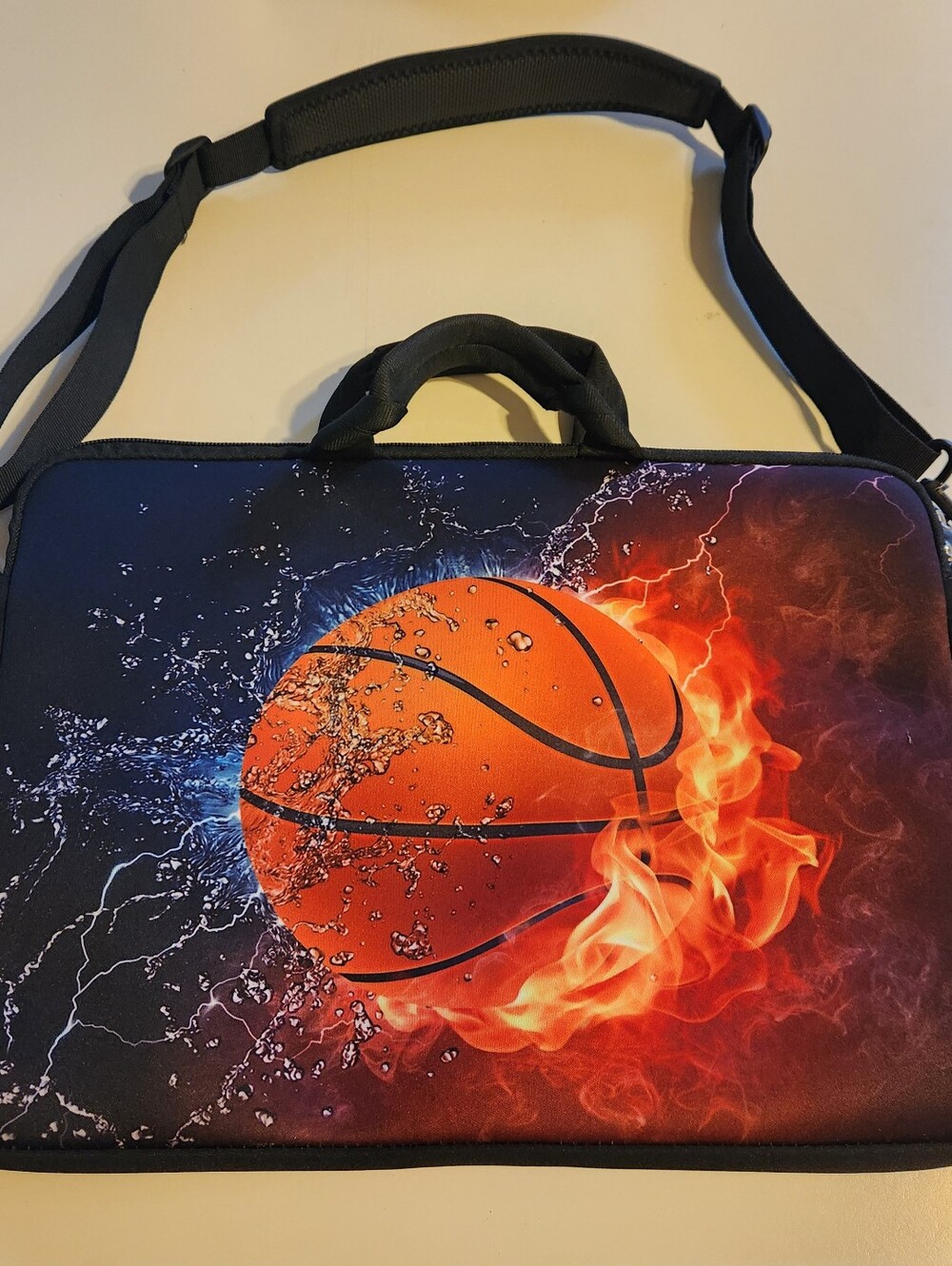 Basketball Flame Print Laptop Bag - Black/Orange